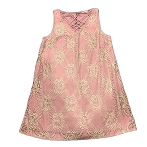 Entro M Mini Dress Sleeveless Lined Pink White Floral Crisscross front